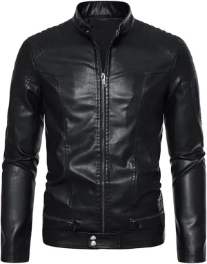 Windbreaker Men Autumn Solid Color Zip PU Leather Jacket Short Lapel Motorcycle Leather Jacket Coat Costume for Men