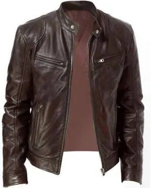 Windbreaker Men Autumn Solid Color Zip PU Leather Jacket Short Lapel Motorcycle Leather Jacket Coat Costume for Men
