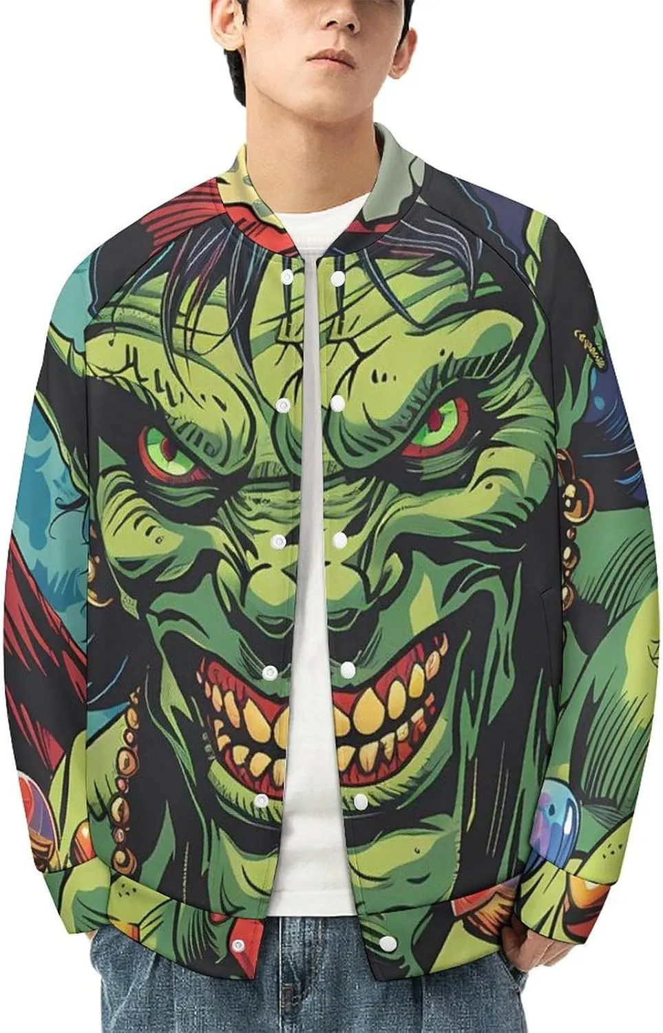 Winged Evil Krampus Xmas Claus Lightweight Men's Baseball Jackets Relaxed Fit Varsity Bomber Jacket Windbreaker Coat