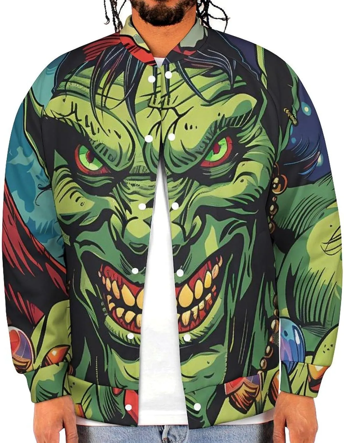 Winged Evil Krampus Xmas Claus Lightweight Men's Baseball Jackets Relaxed Fit Varsity Bomber Jacket Windbreaker Coat
