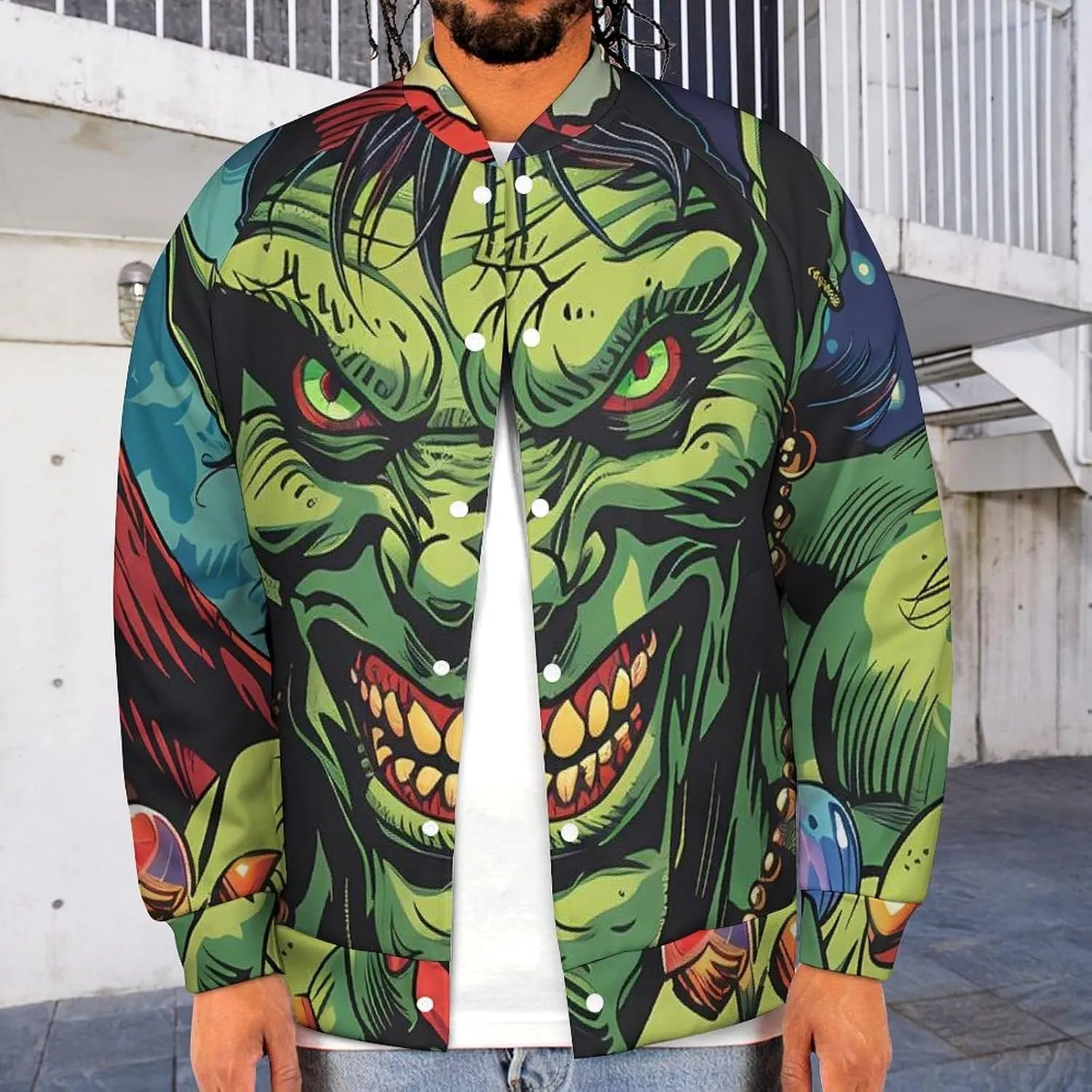Winged Evil Krampus Xmas Claus Lightweight Men's Baseball Jackets Relaxed Fit Varsity Bomber Jacket Windbreaker Coat
