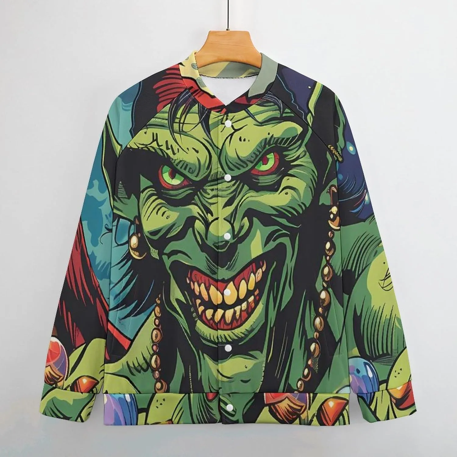 Winged Evil Krampus Xmas Claus Lightweight Men's Baseball Jackets Relaxed Fit Varsity Bomber Jacket Windbreaker Coat