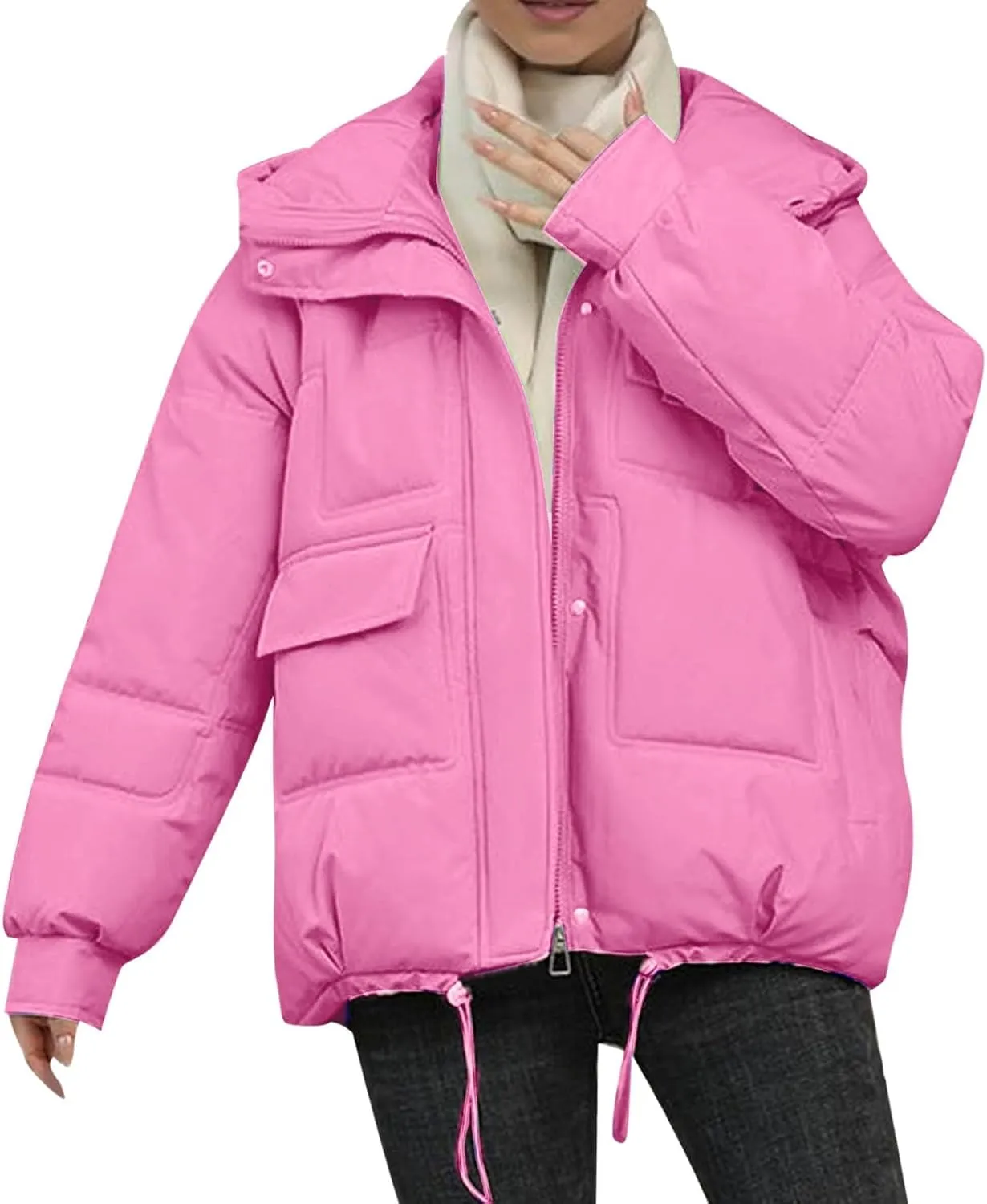 Winter Coats for Women Hooded Down Jacket Long Sleeve Full Zipper Preppy Quilted Parkas Short Puffer Jacket Outwear