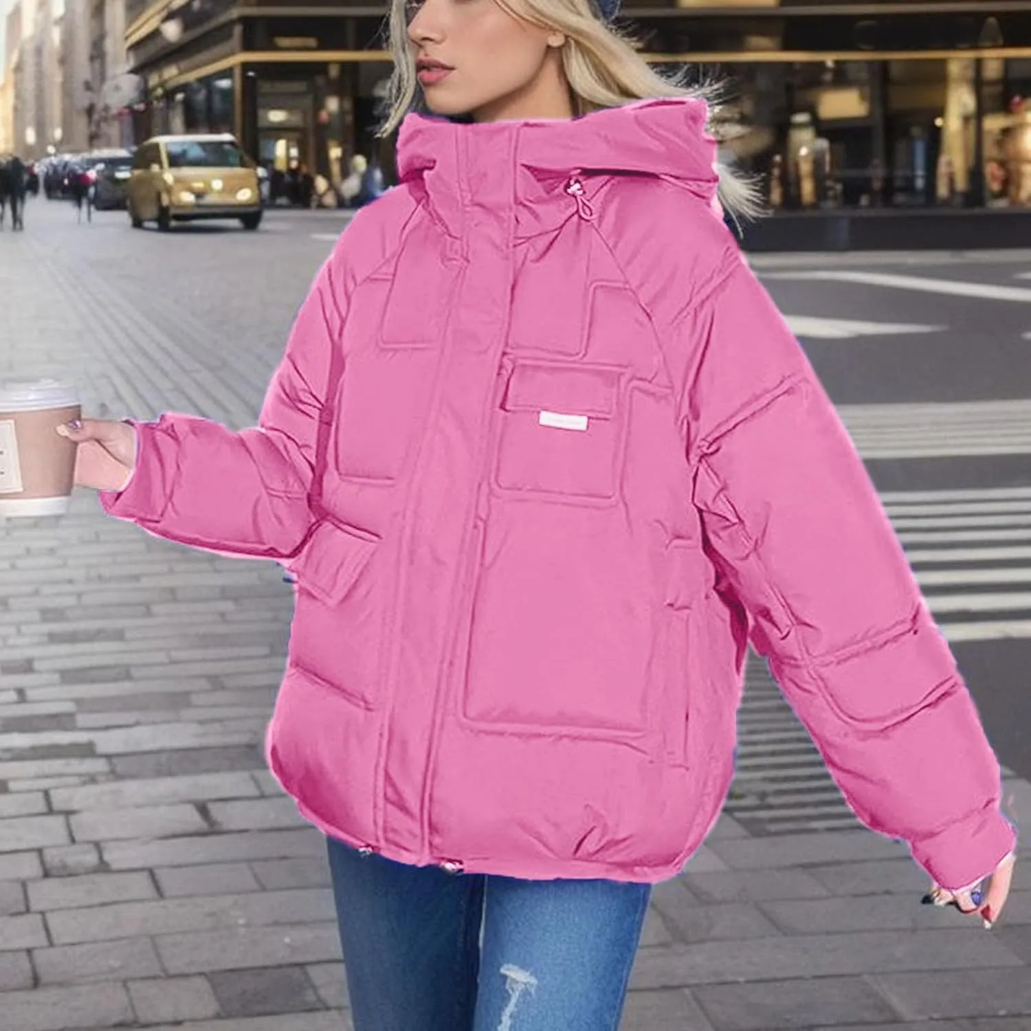 Winter Coats for Women Hooded Down Jacket Long Sleeve Full Zipper Preppy Quilted Parkas Short Puffer Jacket Outwear