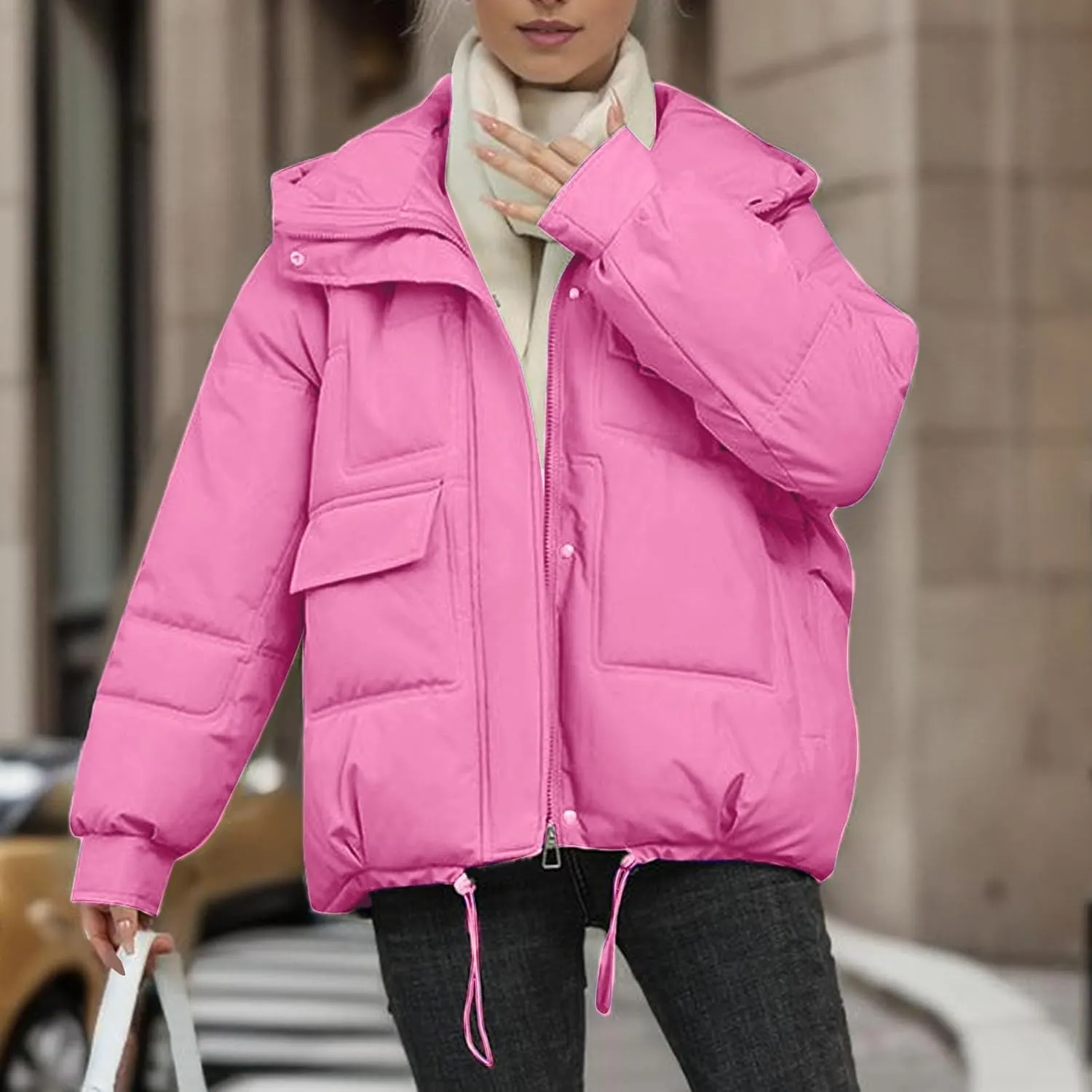 Winter Coats for Women Hooded Down Jacket Long Sleeve Full Zipper Preppy Quilted Parkas Short Puffer Jacket Outwear