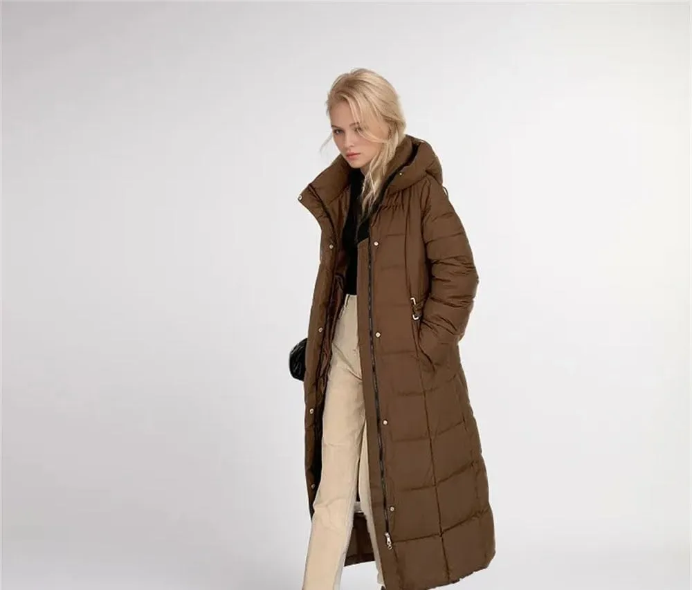 Winter Down Jacket Women's Slim Hooded Mid-Length Thickened Down Jacket Long Parka