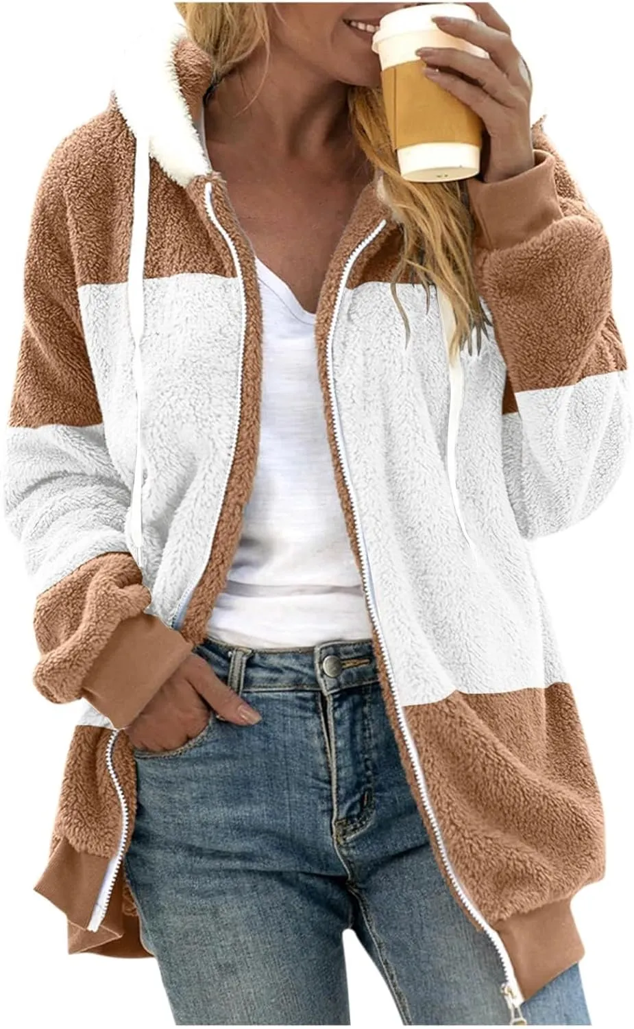 Winter Jackets For Women Zip Up Sherpa-Lined Long Sleeve Fall Jackets For Women 2024 Fleece Jacket Women Zip Up Hoodie Women