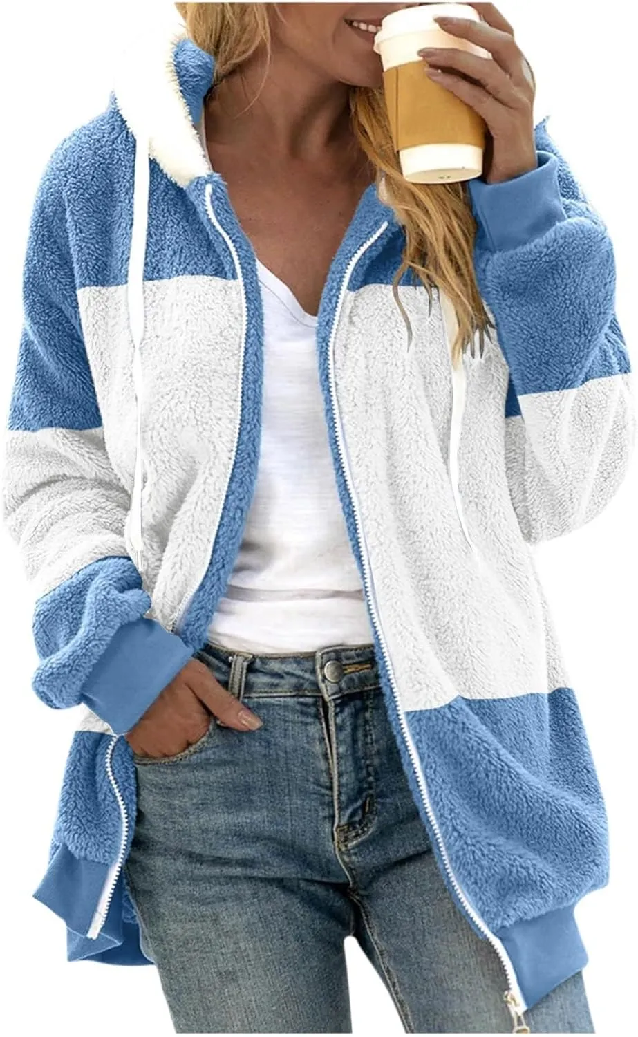 Winter Jackets For Women Zip Up Sherpa-Lined Long Sleeve Fall Jackets For Women 2024 Fleece Jacket Women Zip Up Hoodie Women