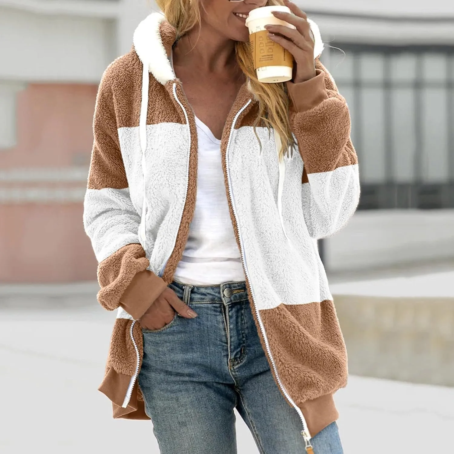 Winter Jackets For Women Zip Up Sherpa-Lined Long Sleeve Fall Jackets For Women 2024 Fleece Jacket Women Zip Up Hoodie Women