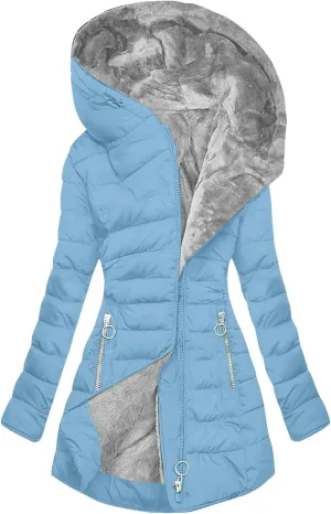 with Faux-fur Hood & Collar Wool Jacket with Long Sleeves for Autumn and Casual Quilted Hooded Lightweight Jackets