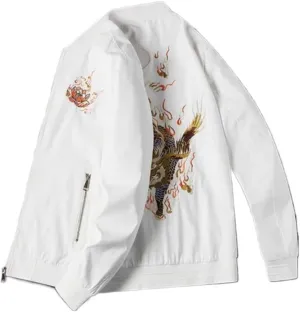 WOLONG Embroidered Jacket Men's Bomber-Style Harajuku Casual Long Sleeve Windbreaker