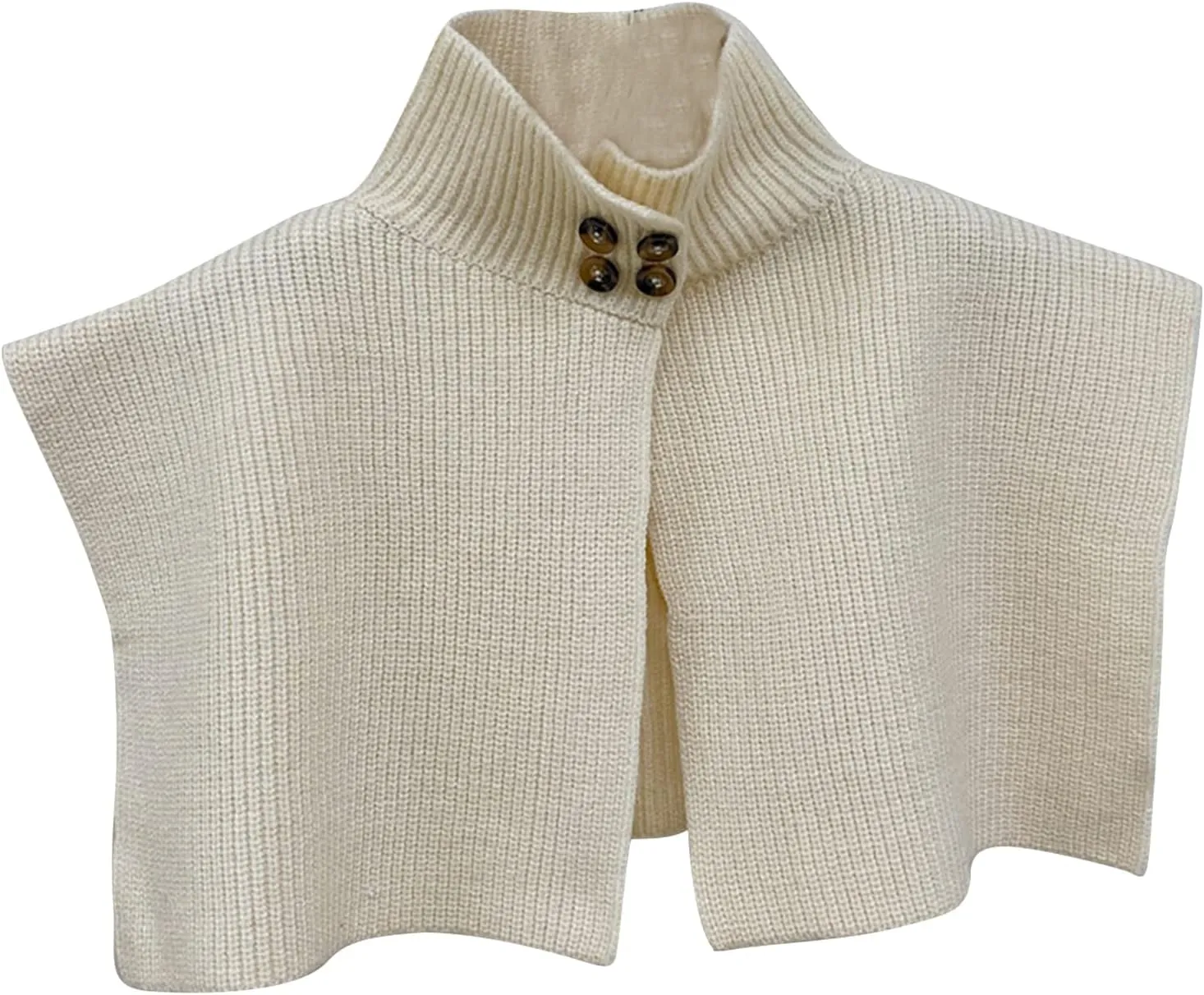 Woman Fuzzy Turtleneck Collar Side Slit Vest Turtleneck False Collar Detachable Sweater Collar Shawl Sweater Beige