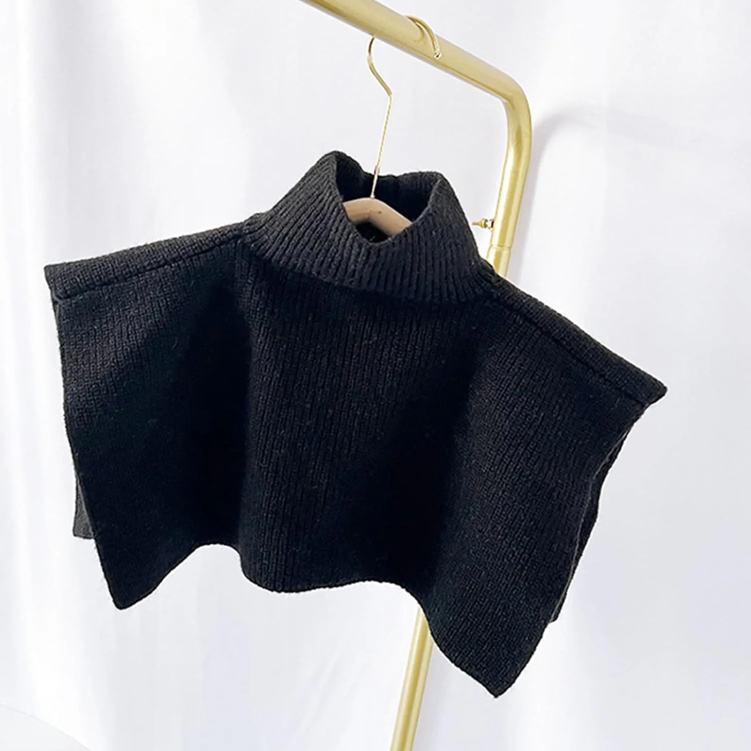 Woman Fuzzy Turtleneck Collar Side Slit Vest Turtleneck False Collar Detachable Sweater Collar Shawl Sweater Beige