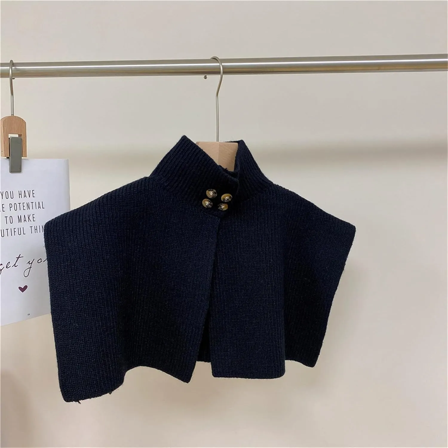 Woman Fuzzy Turtleneck Collar Side Slit Vest Turtleneck False Collar Detachable Sweater Collar Shawl Sweater Beige