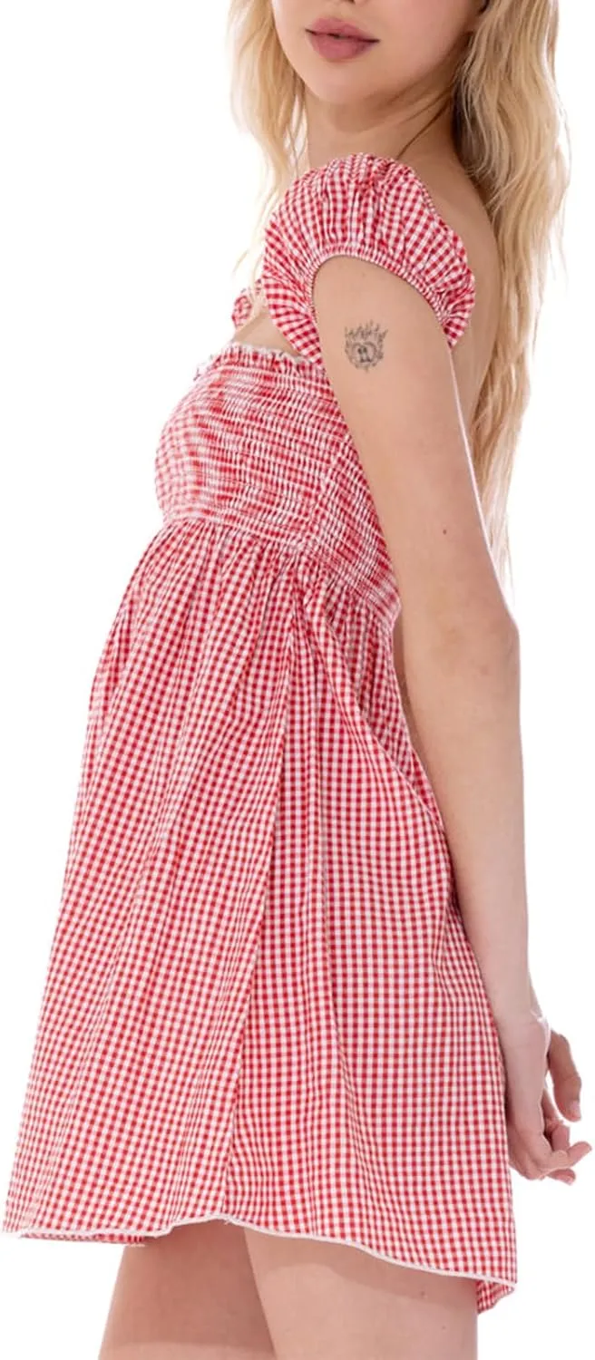 Women Bow Babydoll Mini Dress Spaghetti Strap Ruffle Floral Short Dress Y2k Flowy Sling Dress