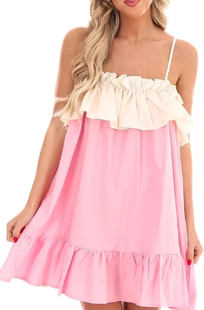Women Bow Tie Shoulder Mini Dress Y2k Floral Spaghetti Strap Babydoll Dress Boho Swing Sling Short Dress