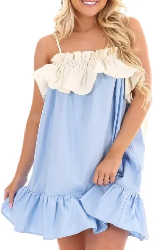 Women Bow Tie Shoulder Mini Dress Y2k Floral Spaghetti Strap Babydoll Dress Boho Swing Sling Short Dress