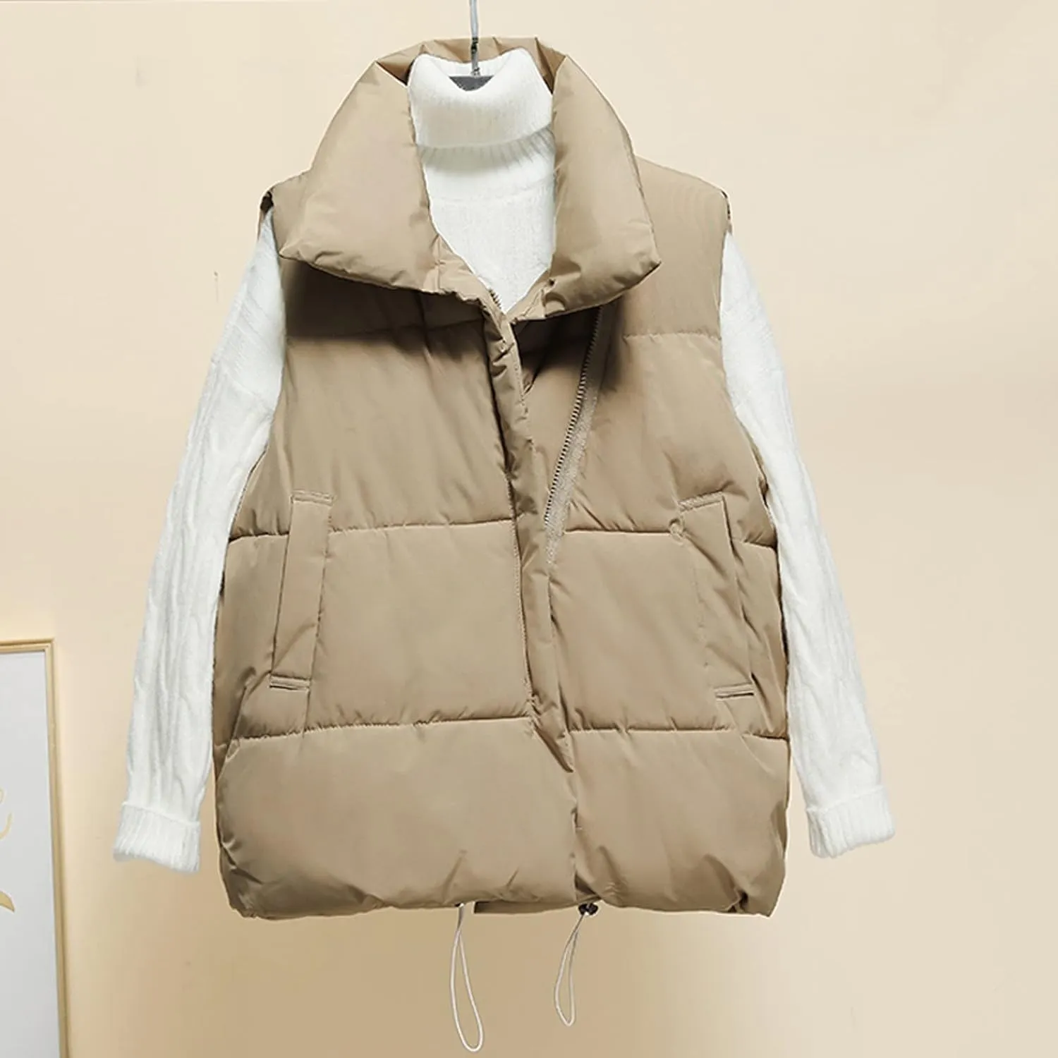 Women Casual Solid Coat Hooded Vest Zipper Pocket Loose Sleeveless Women's Petite Outerwear Jackets & Coats