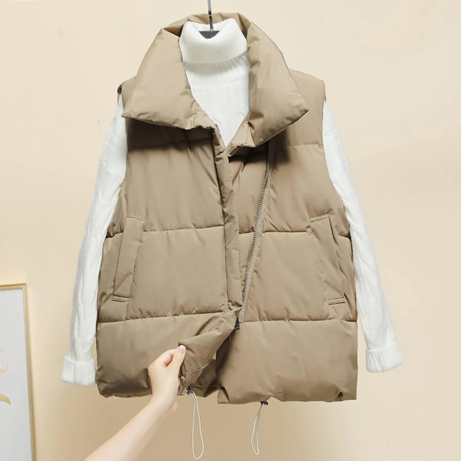 Women Casual Solid Coat Hooded Vest Zipper Pocket Loose Sleeveless Women's Petite Outerwear Jackets & Coats