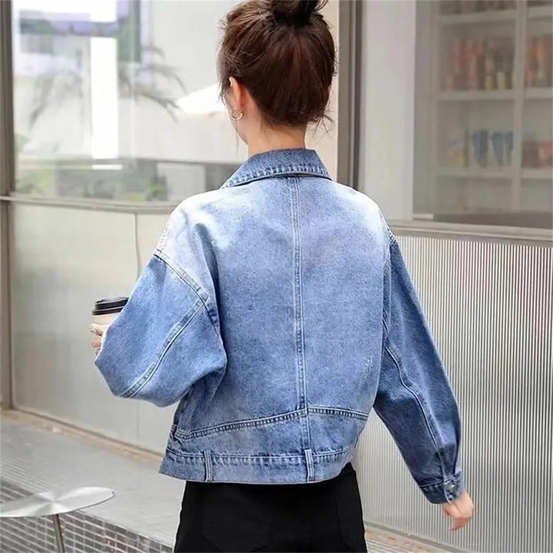 Women Denim Jacket Women Embroidered Denim Short Jacket Denim Coat Top