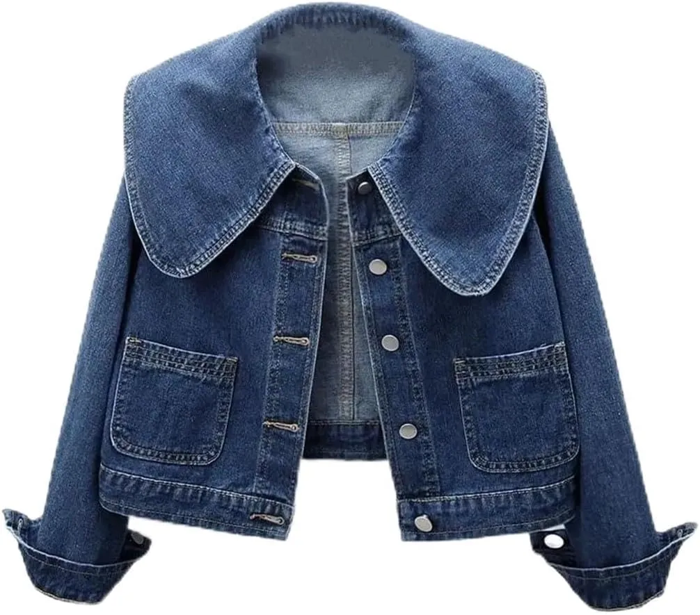 Women Denim Jackets Long Sleeve Short Denim Coat Jeans Jackets Outerwear