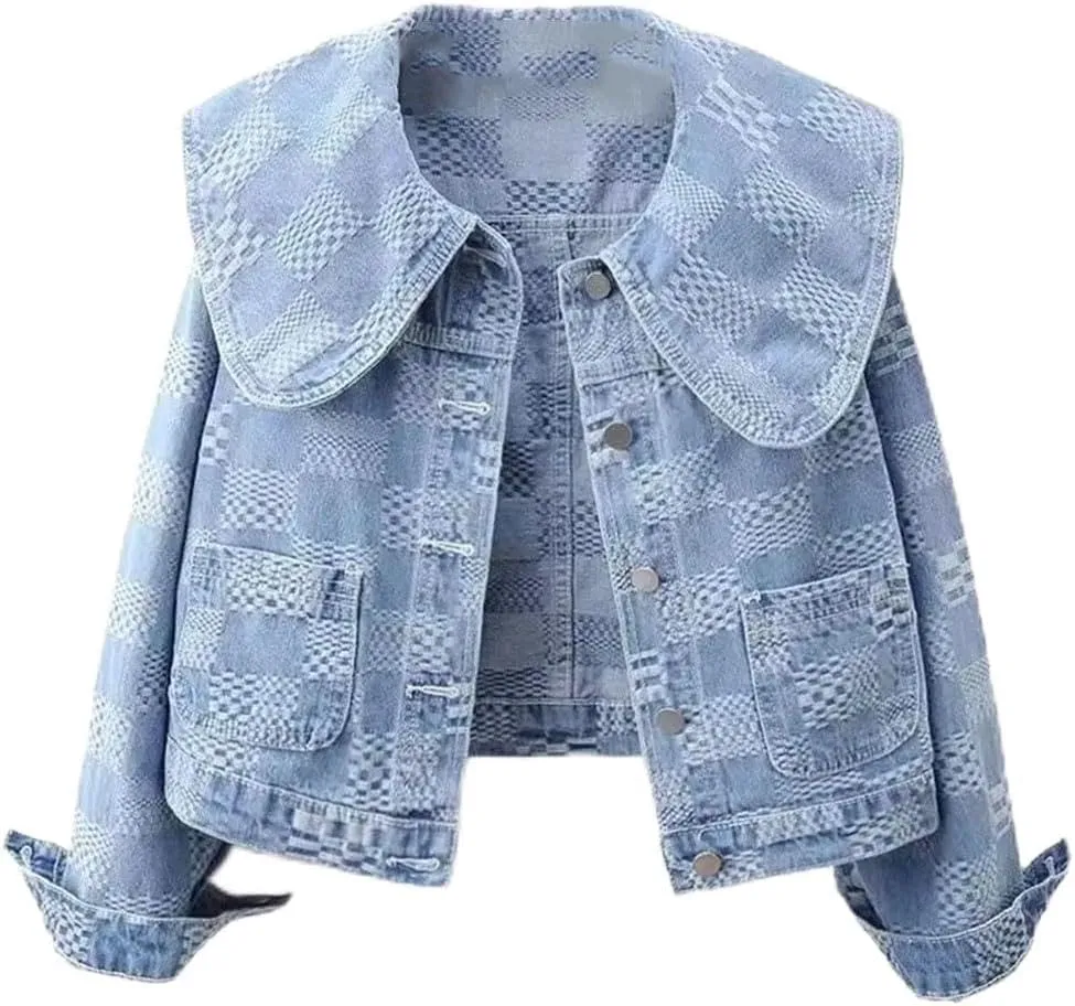Women Denim Jackets Long Sleeve Short Denim Coat Jeans Jackets Outerwear