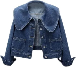 Women Denim Jackets Long Sleeve Short Denim Coat Jeans Jackets Outerwear