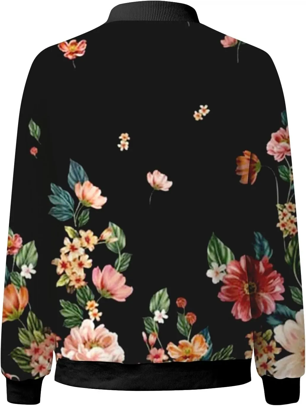 Women Fall Trendy Bomber Jacket Stand Collar Zip Up Windproof Floral Outerwears Long Sleeve Loose Casual Y2K Outwears