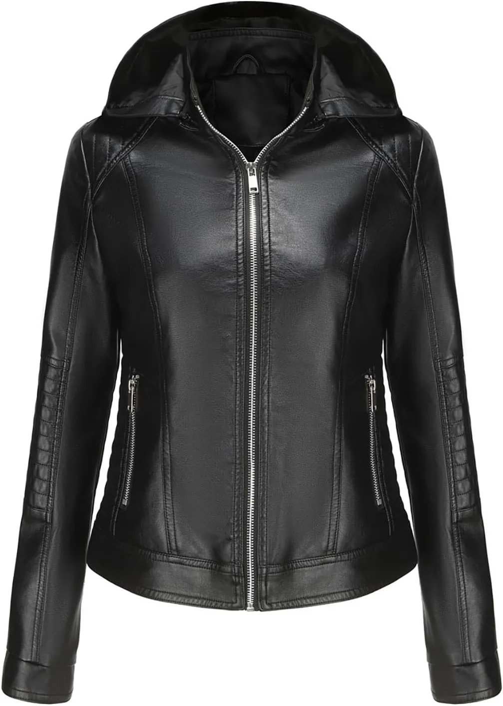 Women Faux Leather Jacket Zip Up Motorcycle Short PU Moto Biker Outwear Fitted Slim Coat Fashion Racer Cropped Jacket