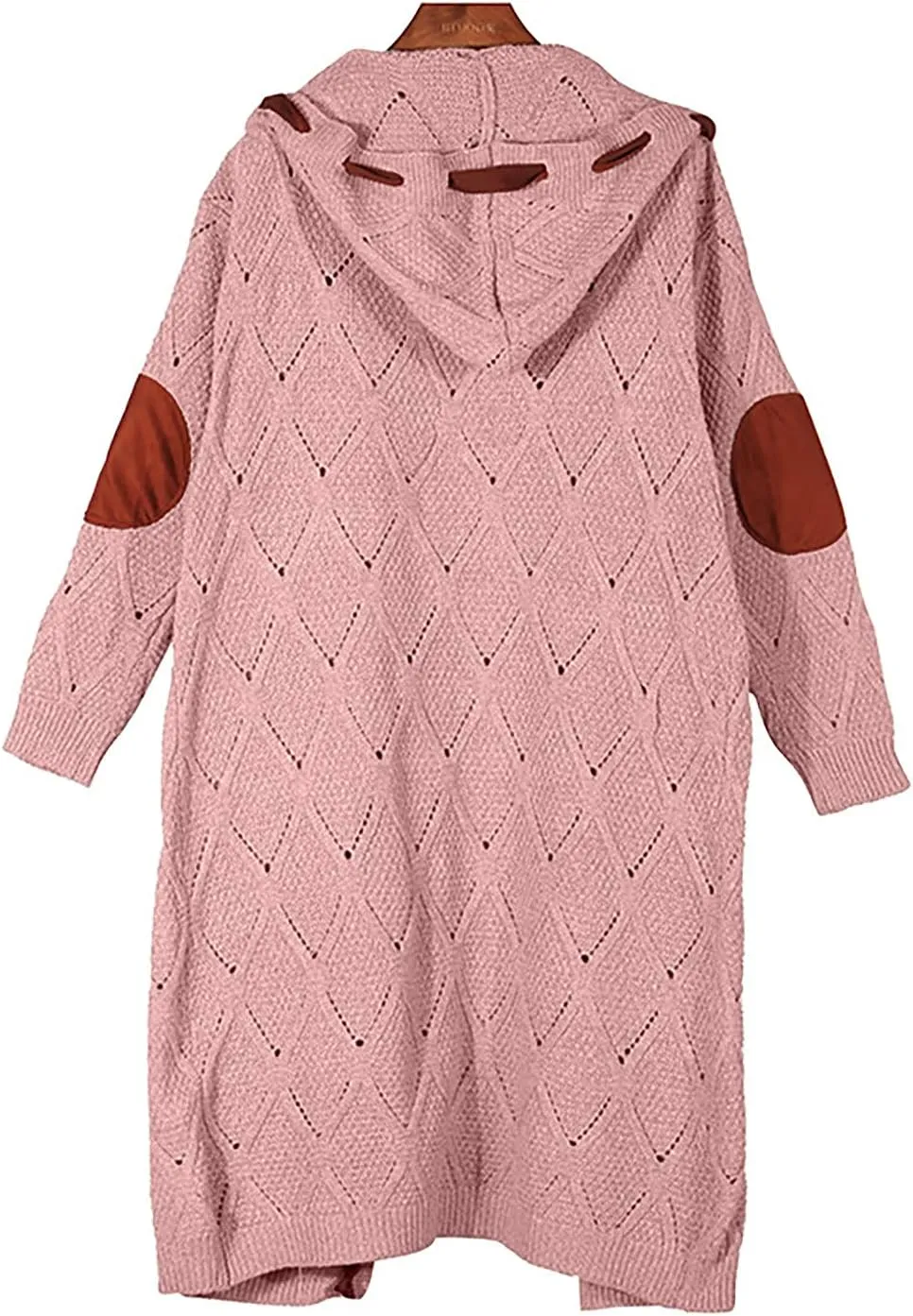 Women Hooded Open Front Cardigan Oversized Elbow Patch Long Sleeve Cable Knit Sweaters Chunky Long Sweater Coats