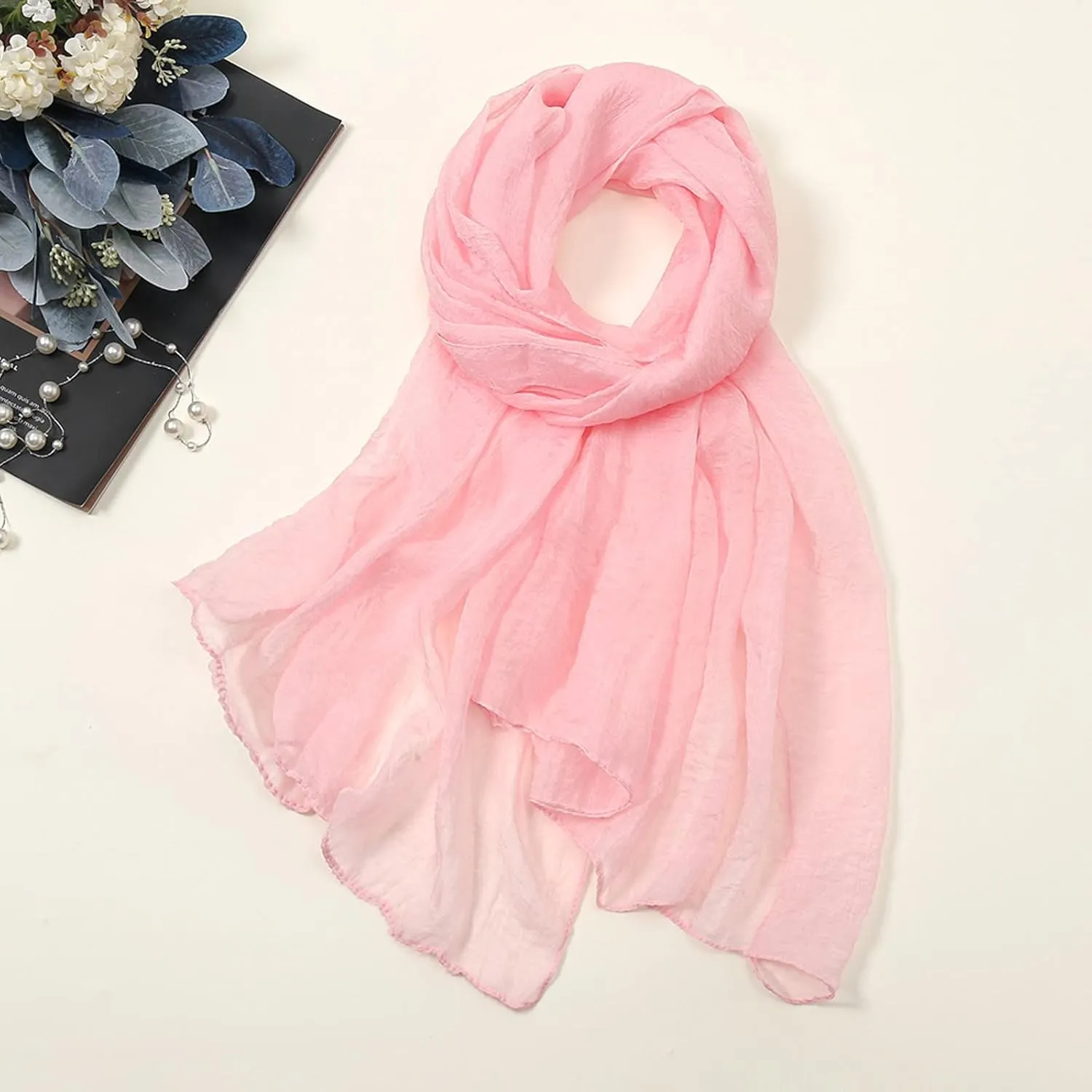 Women Lightweight Breathable Solid Color Soft Chiffon Long Fashion Scarves Sun-proof Shawls Wrap All Season