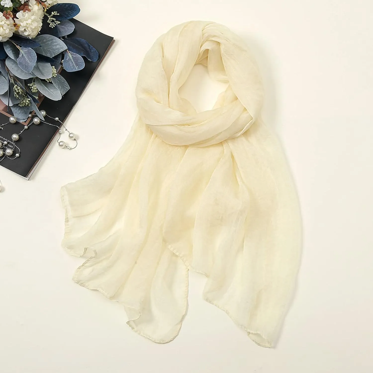 Women Lightweight Breathable Solid Color Soft Chiffon Long Fashion Scarves Sun-proof Shawls Wrap All Season