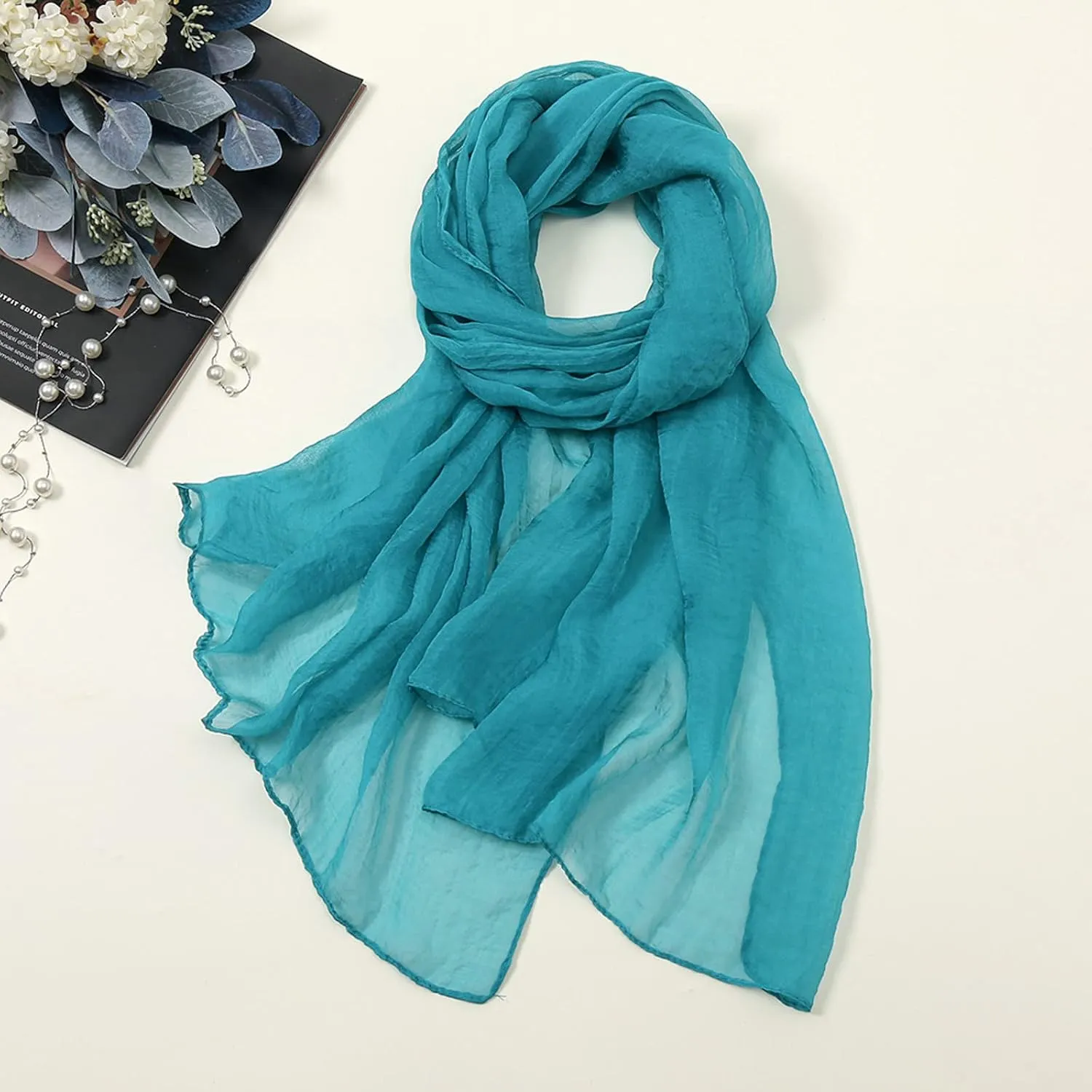 Women Lightweight Breathable Solid Color Soft Chiffon Long Fashion Scarves Sun-proof Shawls Wrap All Season