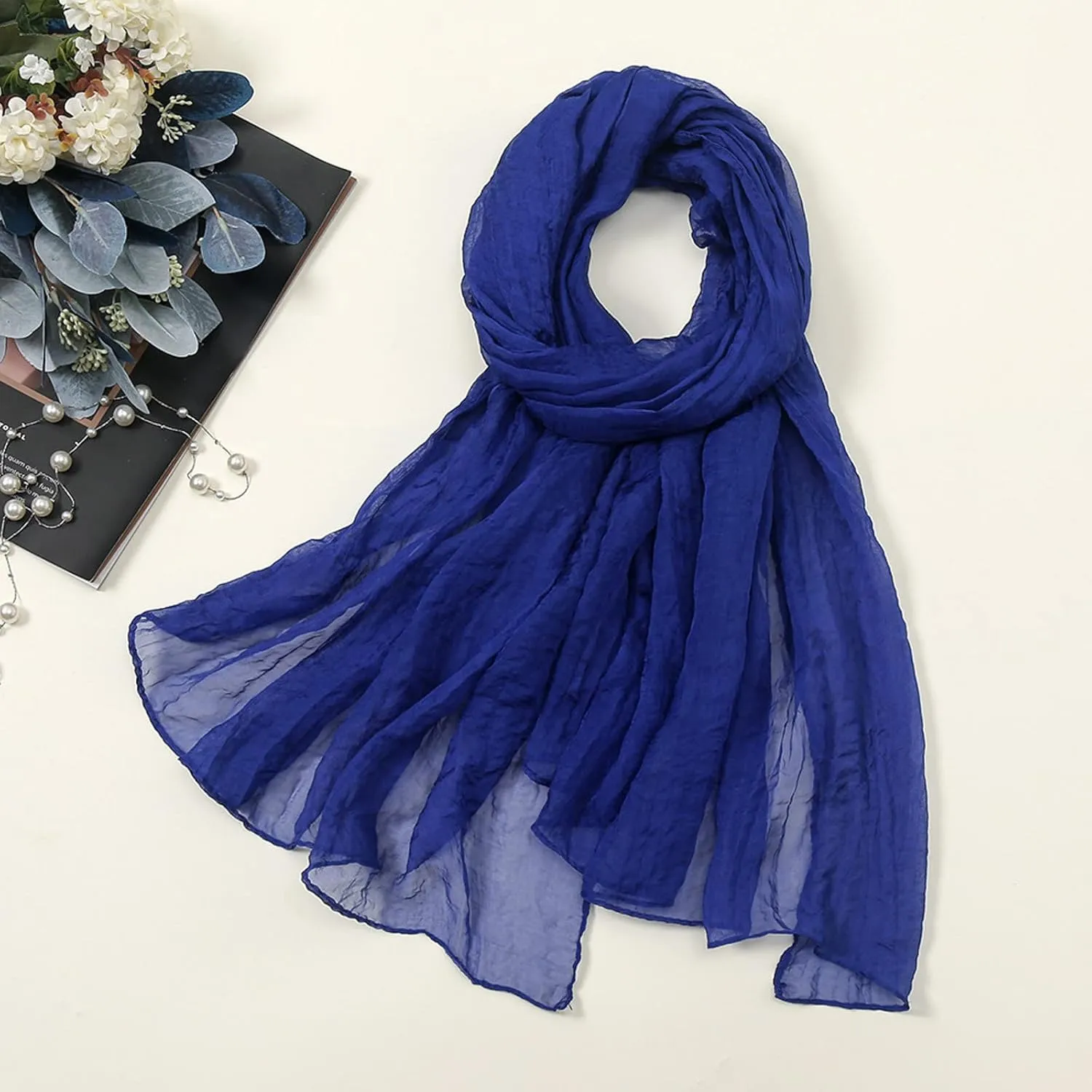 Women Lightweight Breathable Solid Color Soft Chiffon Long Fashion Scarves Sun-proof Shawls Wrap All Season