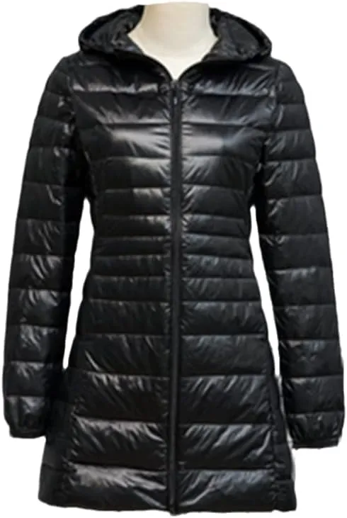 Women Long Down Jackets Ultra Light Hooded Duck Down Coat Portable Puffer Winter Coat for Women Down Parkas