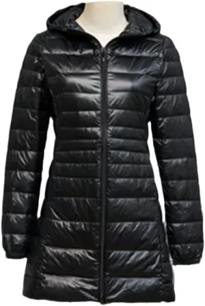Women Long Down Jackets Ultra Light Hooded Duck Down Coat Portable Puffer Winter Coat for Women Down Parkas