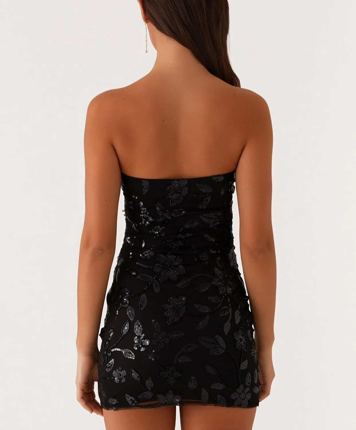 Women Sequin Sparkly Tube Dress Y2K Off The Shoulder Floral Mini Dress Sexy Glitter Party Bodycon Short Dress