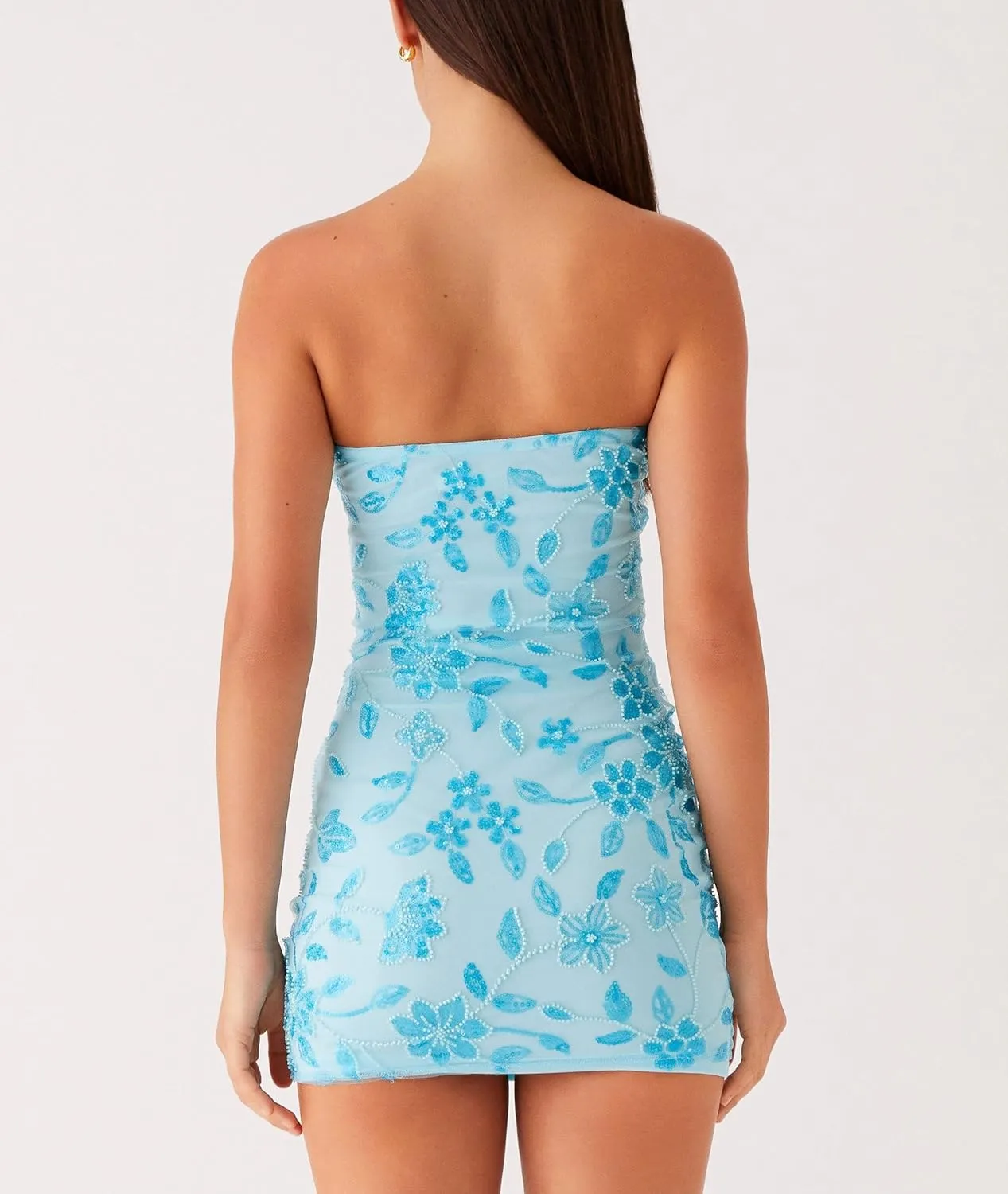 Women Sequin Sparkly Tube Dress Y2K Off The Shoulder Floral Mini Dress Sexy Glitter Party Bodycon Short Dress