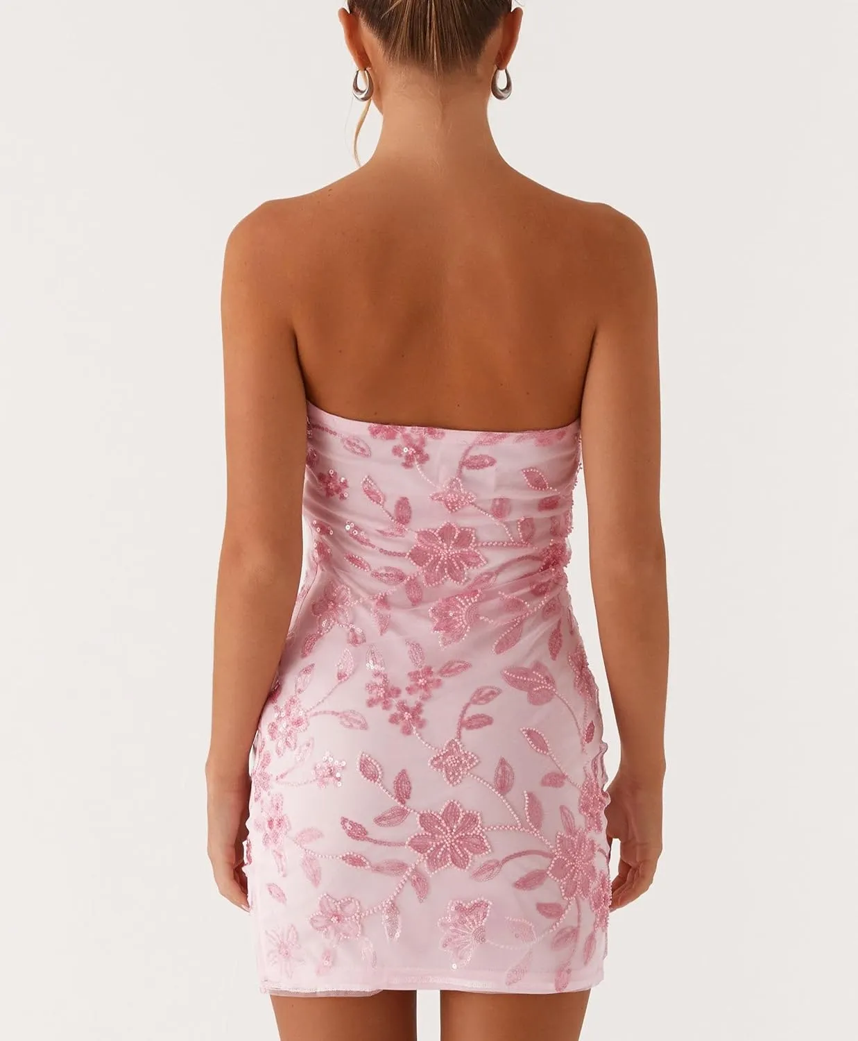 Women Sequin Sparkly Tube Dress Y2K Off The Shoulder Floral Mini Dress Sexy Glitter Party Bodycon Short Dress