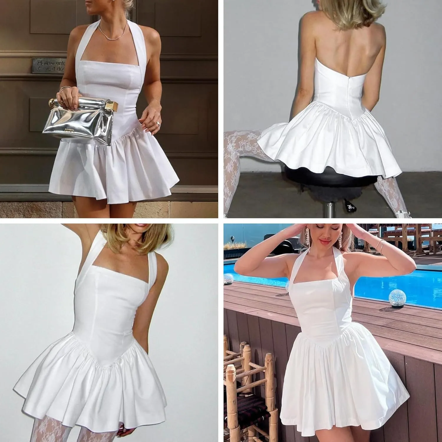 Women Sexy Sleeveless Halter Mini Dress Cute Backless A Line Short Dress Y2K Swing Party Dress