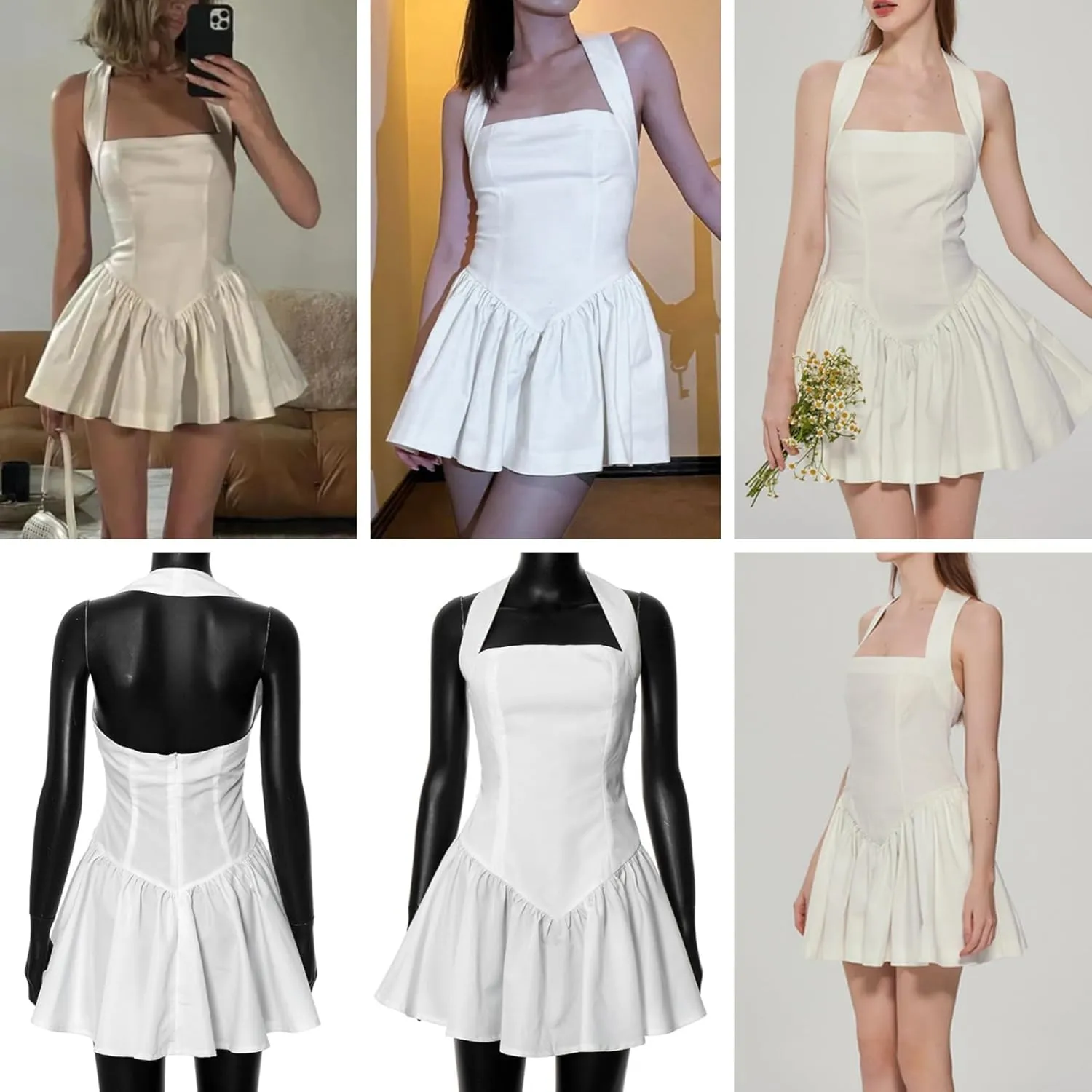 Women Sexy Sleeveless Halter Mini Dress Cute Backless A Line Short Dress Y2K Swing Party Dress