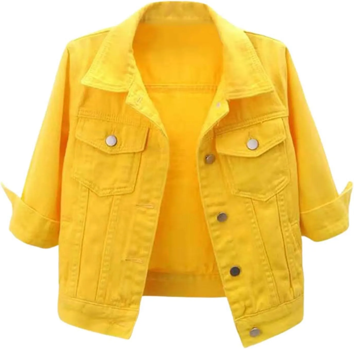 Women Short Sleeve Denim Jacket Button Down Shawl Stretch Denim Jean Jacket Classic Casual Denim Cardigan Top