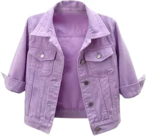 Women Short Sleeve Denim Jacket Button Down Shawl Stretch Denim Jean Jacket Classic Casual Denim Cardigan Top