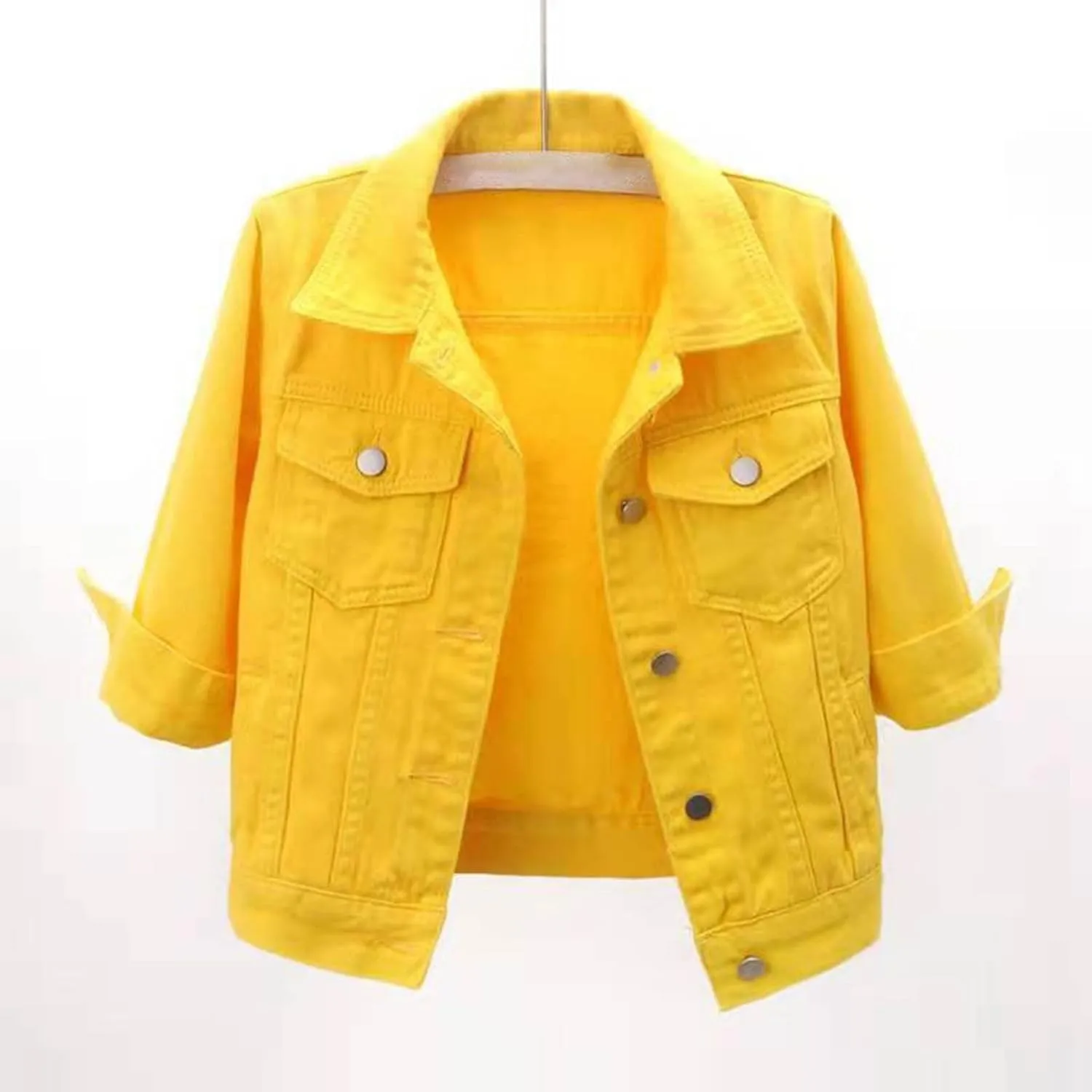 Women Short Sleeve Denim Jacket Button Down Shawl Stretch Denim Jean Jacket Classic Casual Denim Cardigan Top