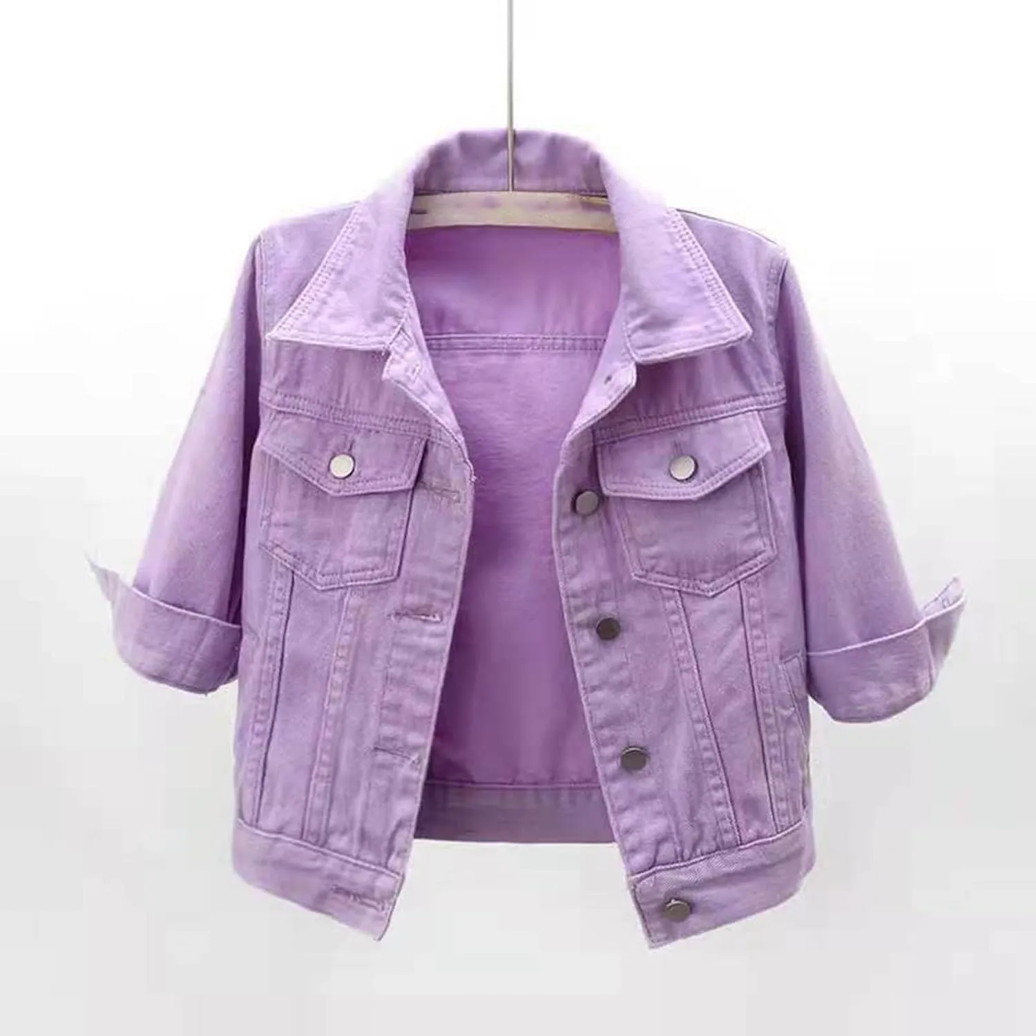 Women Short Sleeve Denim Jacket Button Down Shawl Stretch Denim Jean Jacket Classic Casual Denim Cardigan Top