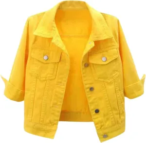 Women Short Sleeve Denim Jacket Button Down Shawl Stretch Denim Jean Jacket Classic Casual Denim Cardigan Top