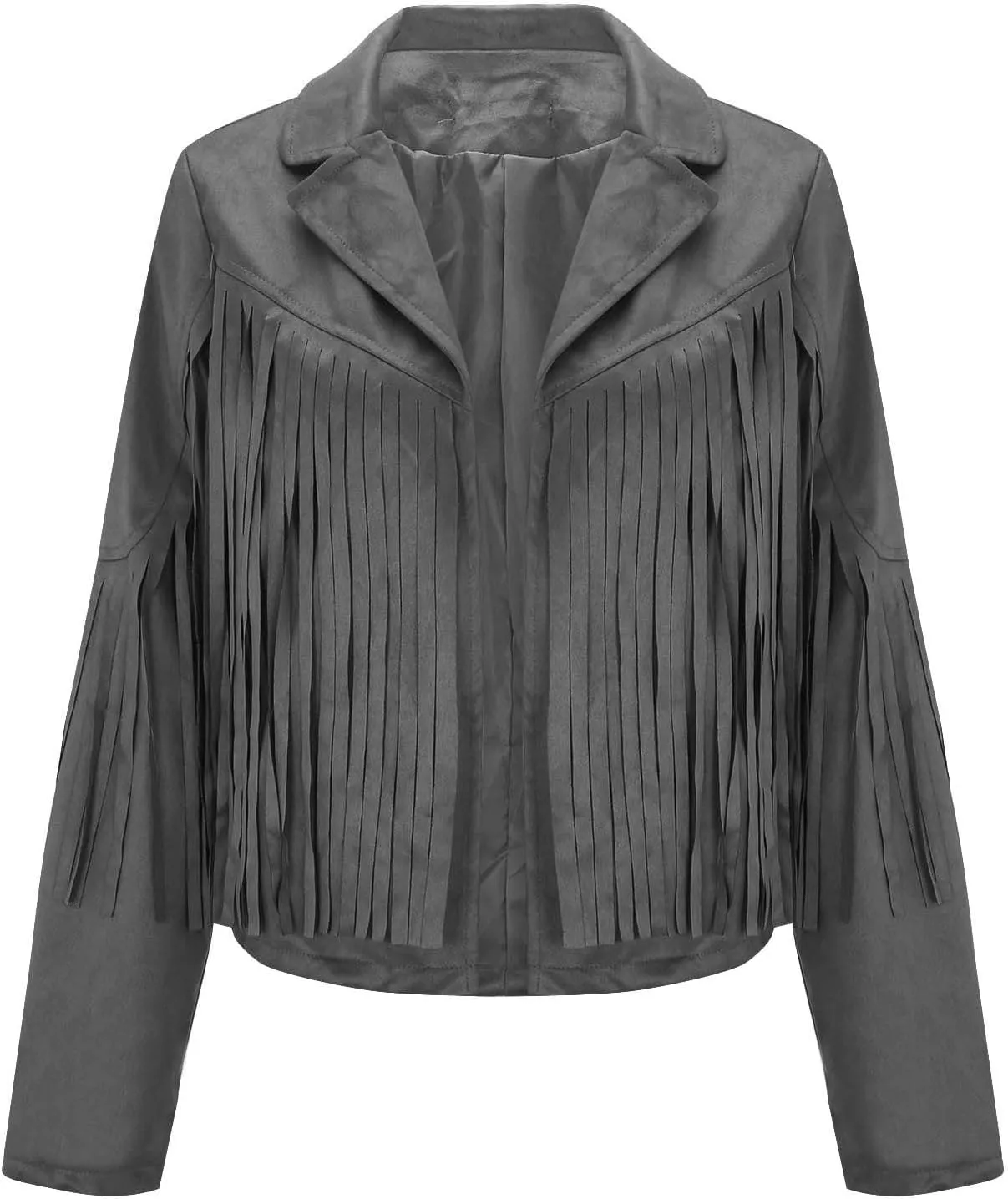 Women Suede Fringe Jacket Long Sleeve Slim Faux Leather Motorcycle Jacket Boyfriend Tassel Cropped Lapel Collar Coats