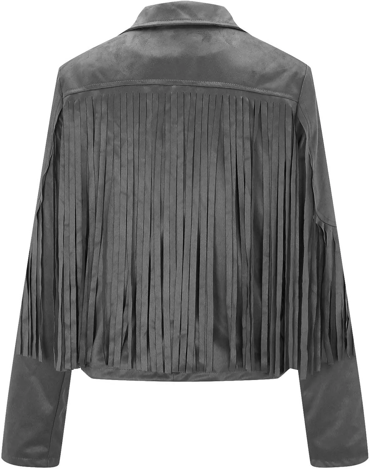 Women Suede Fringe Jacket Long Sleeve Slim Faux Leather Motorcycle Jacket Boyfriend Tassel Cropped Lapel Collar Coats