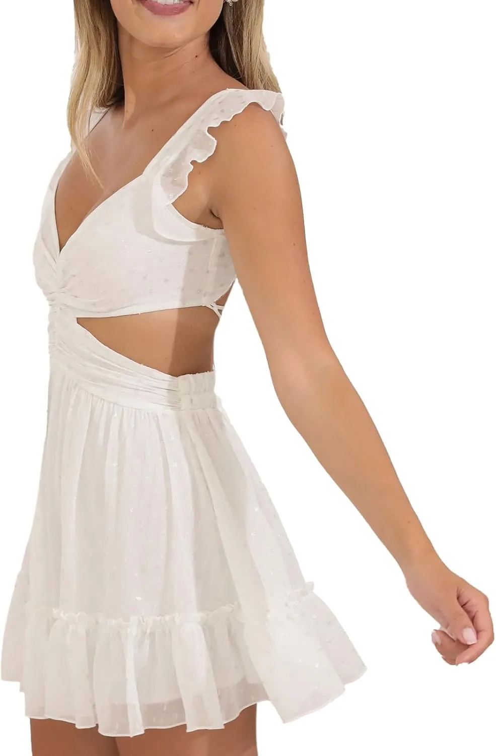 Women Summer Casual Fringe Sleeve Ruffle Tiered Mini Dress Y2k Floral A Line Dress Beach Party Club Short Dress