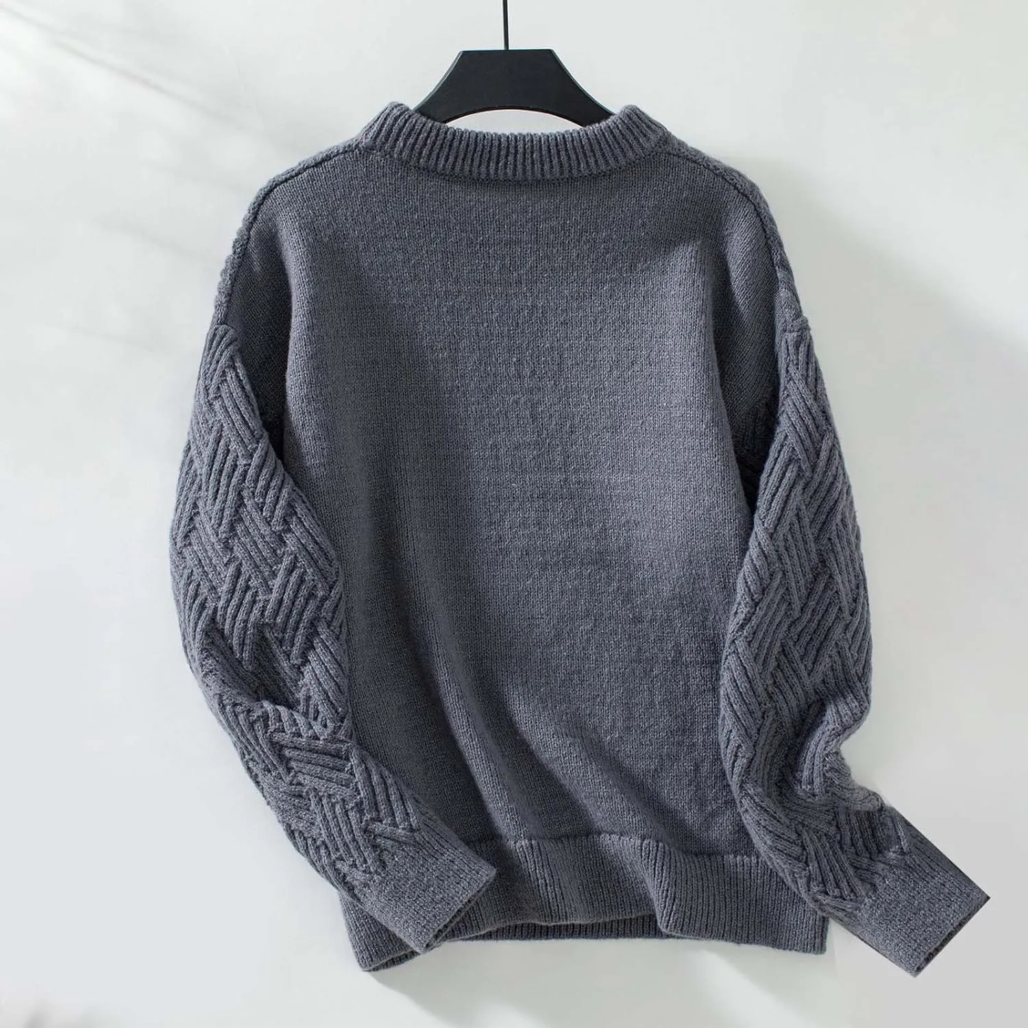Women Sweater Chunky Knit Round Neck Solid Color Long Sleeve Casual Soft Loose Fit Jumper Tops